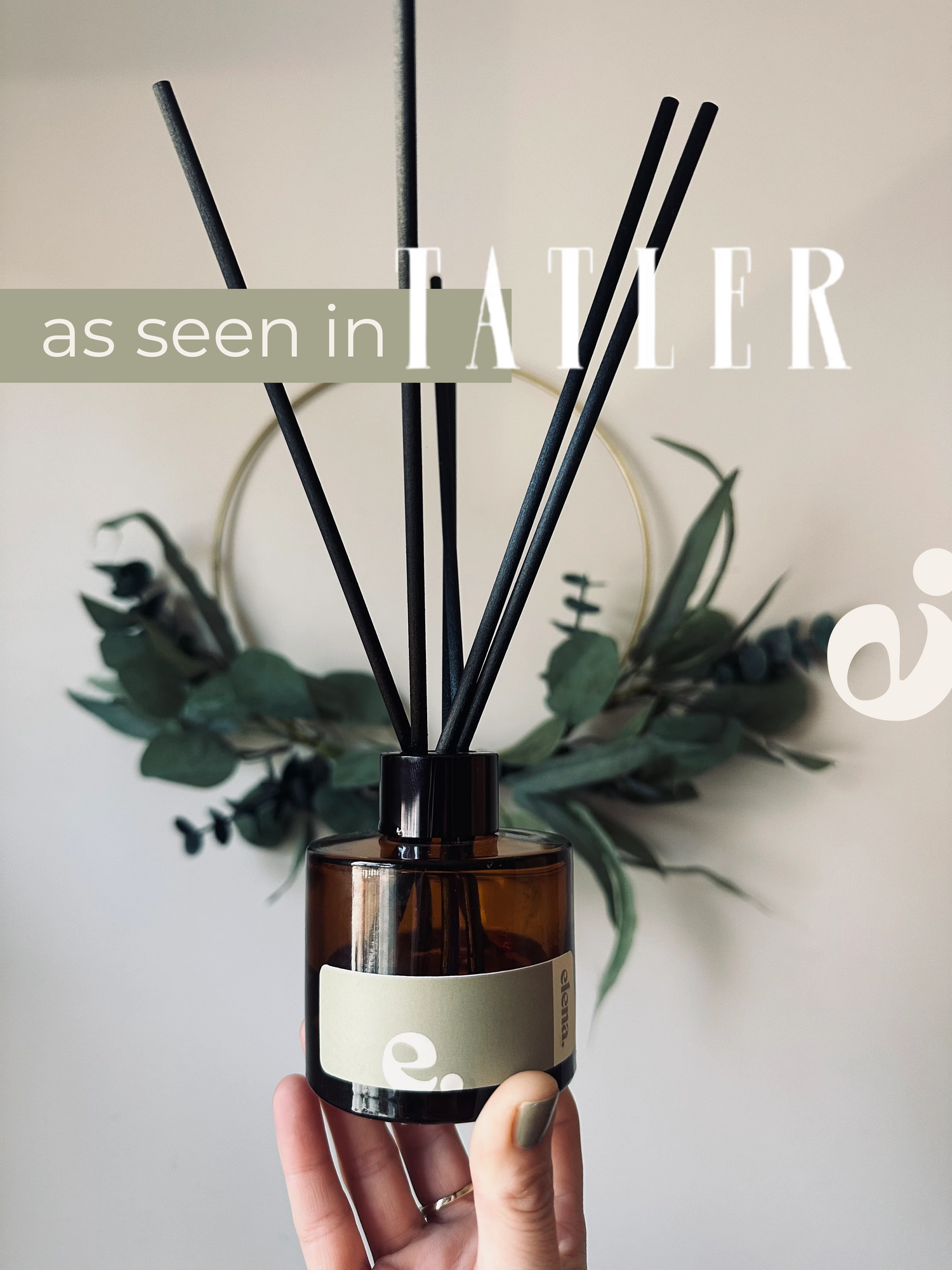 elena london reed diffuser with sticks in signature fragrance e. as seen in tatler magazine
