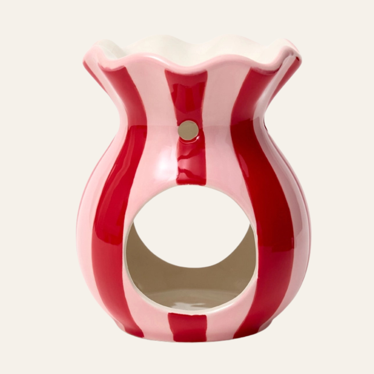 blush pink & red stripe ceramic wax melt burner