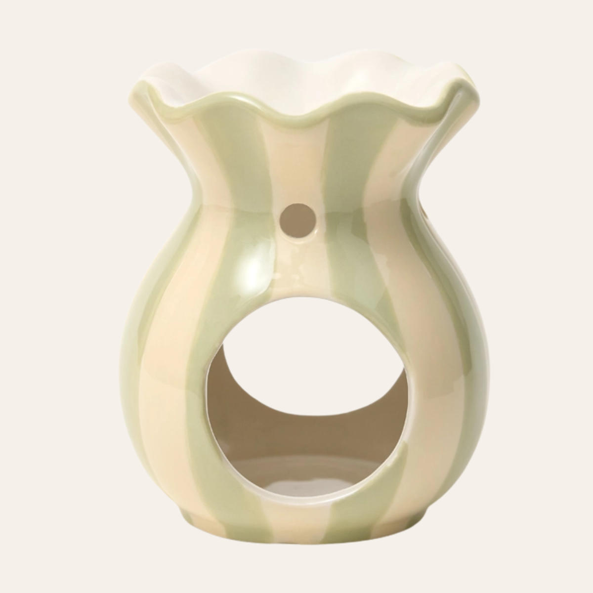 sage green & cream stripe ceramic wax melt burner