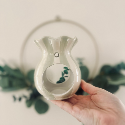 sage green & cream stripe ceramic wax melt burner