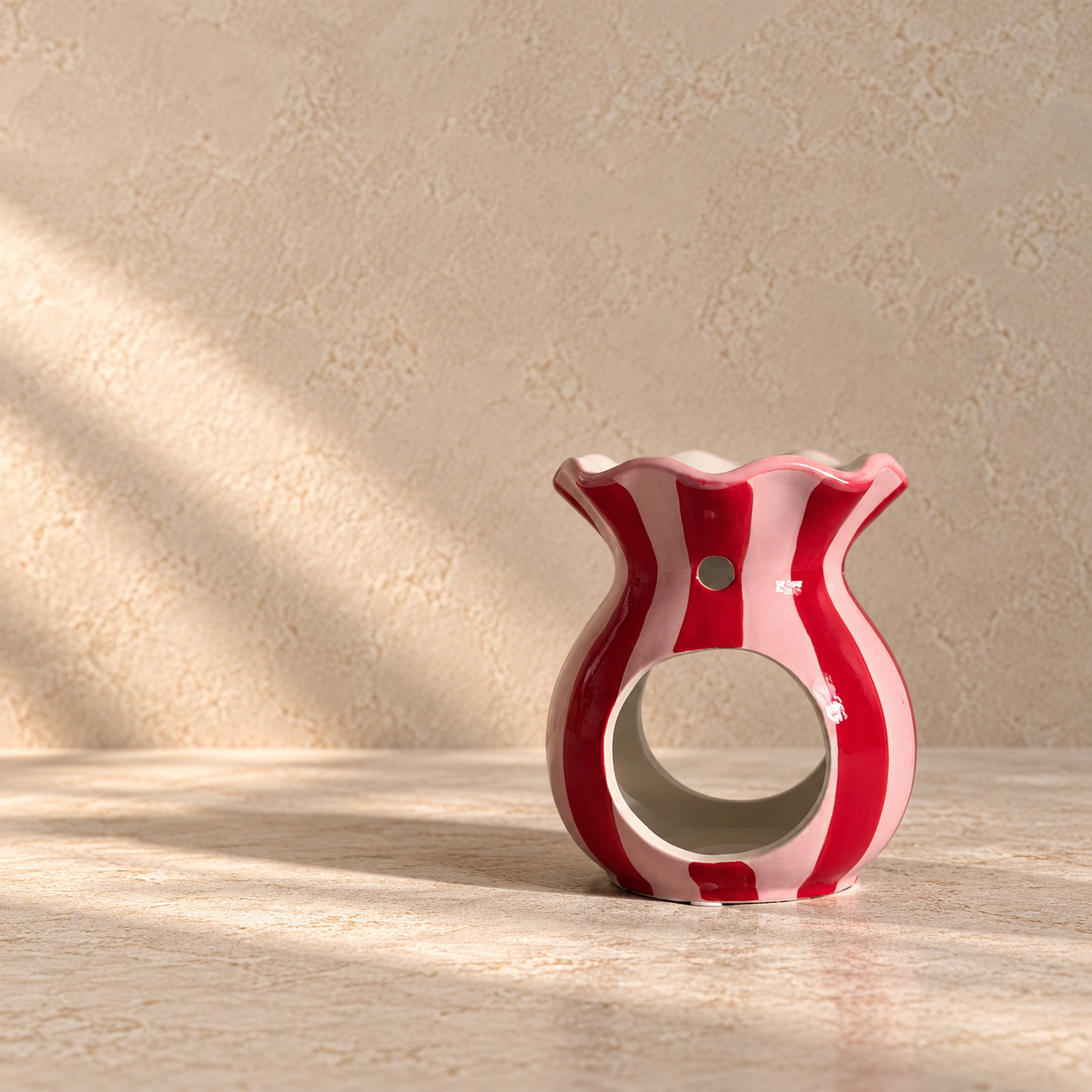 blush pink & red stripe ceramic wax melt burner