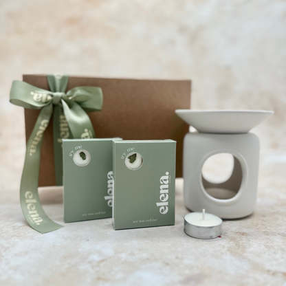 elena london sleek white ceramic wax burner and two soy wax melt bars gift set