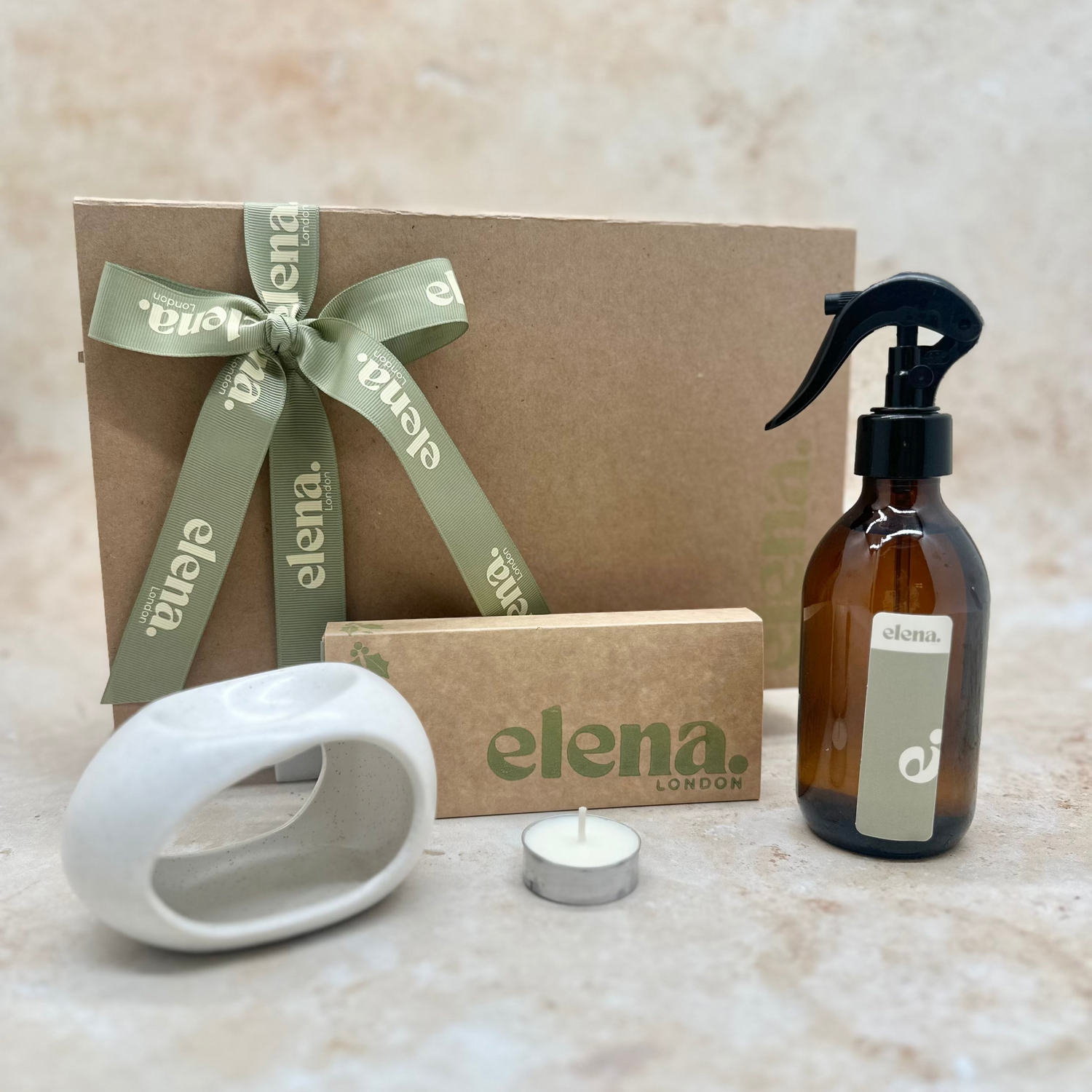 elena london ceramic oval burner, room spray and wax melt discovery box gift set