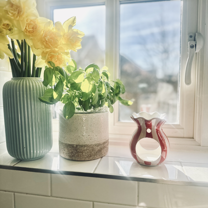 blush pink & red stripe ceramic wax melt burner