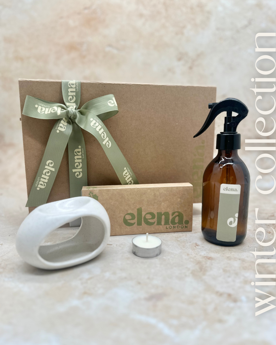 ceramic oval burner + the winter discovery box + the room + linen spray 250ml